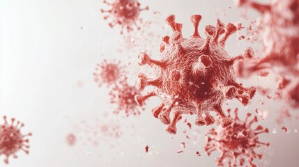 Poster - Microscopic view of red viruses floating in space.