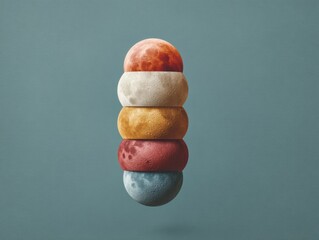 Poster - Vertical Alignment of Multiple Moon Phases in Modern Color Palette on Minimalist Background for Educational and Astronomical Visual Content