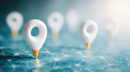Aufkleber - Futuristic Location Tracking Interface with Network Grid and Pins in Bright Natural Light for Advanced Navigation and Digital Mapping Innovation