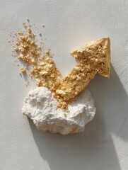 Poster - Gold Arrow Rising from White Rock Texture Symbolizing Bullish Market Momentum and Precious Metal Growth in Modern Investment Trends