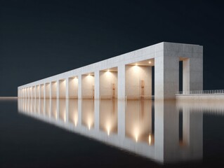 Aufkleber - Modern flood barrier with concrete and steel structure, dynamic geometric pattern, high-definition aerial view, coastal protection technology for engineering branding