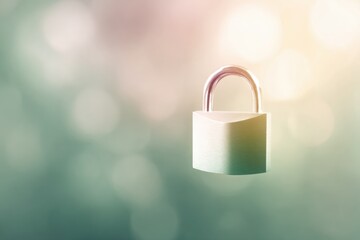 Poster - Ethereal Padlock Icon Representing Cybersecurity Awareness with Soft Natural Lighting and Dreamy Aesthetic for Modern Workplace Security