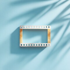 Poster - Vintage Film Slide Frame on Soft Blue Background with Natural Shadows for Creative Storytelling and Cinematic Memory in Modern Media Campaigns