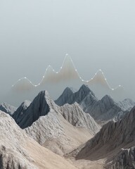Poster - High Frequency Electromagnetic Wave Spectrum Graph Over Mountain Range Landscape for Telecom Engineering and Signal Analysis Technology Visualization