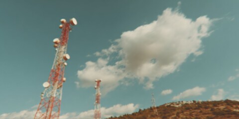Poster - Telecommunication Towers on Hilltop with Illuminated Network Lines Representing Seamless Connectivity and Modern Digital Infrastructure for Telecom Branding