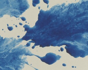 Poster - Washed pigment watercolor splatters in monochromatic steel blue creating abstract organic flow for calming artistic branding and creative industry visuals