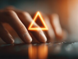 Poster - Cybersecurity Alert Notification with Intrusion Detection Icon on Laptop Keyboard in Warm Golden Hour Light for Security Awareness Campaigns