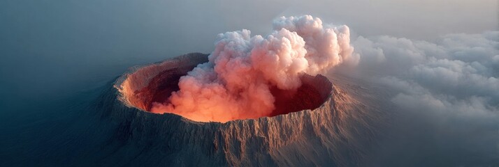 Aufkleber - Fiery volcanic crater plume with lava erupting from deep geological depths, aerial view showcasing natural power and Earth core processes in dramatic silhouette