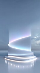 Poster - Abstract Futuristic Composition with Glowing Neon Lines and White Platform