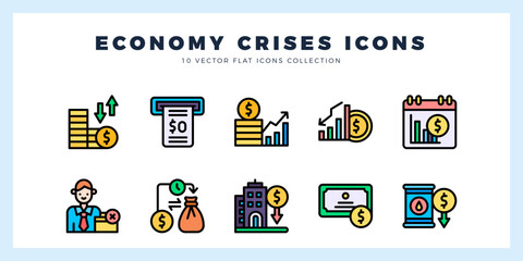 Poster - 10 Economic Crisies Lineal Color icon pack. vector illustration.