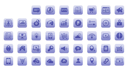 Fototapete - A collection of various digital icons displayed on square buttons, representing different functions and services.