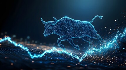 Poster - A digital representation of a bull in a futuristic style, showcasing a dynamic and energetic movement