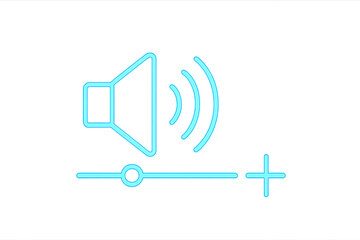 Poster - Neon blue speaker icon with increasing volume bar and plus sign, isolated on transparent background