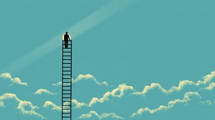 Leinwandbilder - Climbing the Success Ladder Towards Personal Achievements Under a Clear Sky