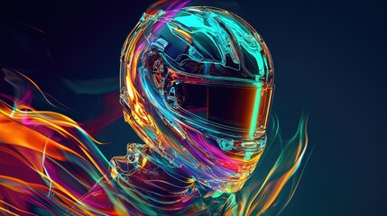 Colorful, futuristic motorcycle helmet design with vibrant flames.