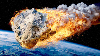Wall Mural - A comet, an asteroid, a meteorite falls to the ground against a starry sky. Attack of the meteorite. Meteor Rain. Kameta tail. End of the world. Astranomy.	