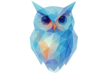 Poster - Geometric blue owl with piercing stare, transparent backdrop presenting minimalist wildlife design element for creative projects