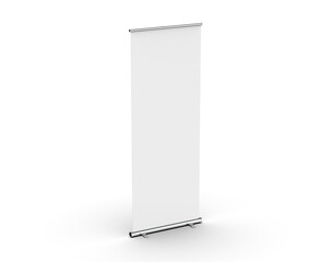 Wall Mural - Blank standee roll up banner mockup template on isolated white background, 3d illustration