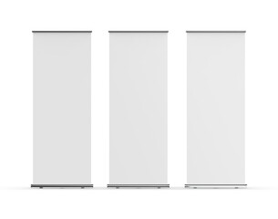Wall Mural - Blank standee roll up banner mockup template on isolated white background, 3d illustration