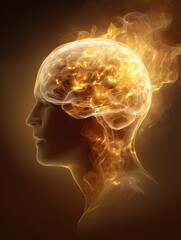 Poster - Overheated Brain Symbol Glowing Within Silhouette Creating Vibrant Soft Gradients at a Conceptual Manifestation of Mental Strain