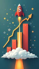 Poster - Rocket Launch with Growth Chart and Dollar Signs Representing Financial Success and Prosperity