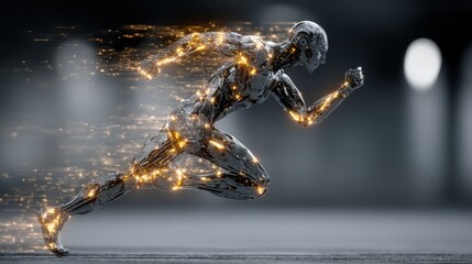 Fototapete - Futuristic Runner: A Metallic Humanoid in Motion