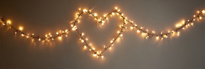 Poster - Heart-shaped String Lights Create a Warm and Inviting Atmosphere on a Neutral Wall for a Cozy Home Decor Setting