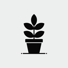 Aufkleber - Black and white minimalist illustration of a potted plant perfect for logos branding and website design elements featuring modern botanical style