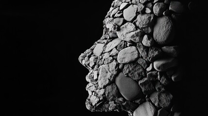 Poster - Stone Face: A Monochromatic Portrait of Resilience