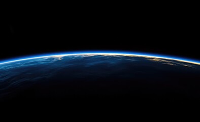 earth's curve against a black void. a horizon view of planet earth from space, showing a vibrant blu