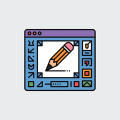 Aufkleber - Illustration of a vector editing software interface featuring a prominent pencil icon symbolizing design and creative processes on a clean backdrop.