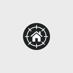 Aufkleber - Minimalist home location concept illustration with a house icon centered within a circular target symbol representing location and real estate