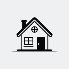 Aufkleber - Simple and clean black and white illustration of a house with a chimney window and a door perfect for real estate and home design concepts