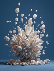 Aufkleber - Stylized Clay Explosion With Dynamic Pieces Suspended in Mid-Air Against a Blue Backdrop
