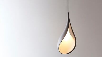 Poster - Modern teardrop pendant lamp with warm light against a neutral background.