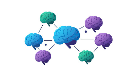 Poster - Illustration of interconnected human brains representing ideas, thoughts, and intelligence