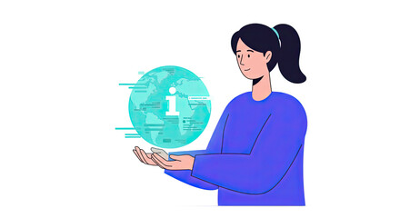 Poster - Woman holding a digital globe with an 