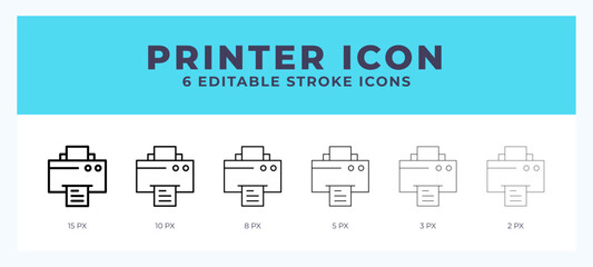 Fototapete - Printer icon set with different stroke. Vector illustration with editable stroke.