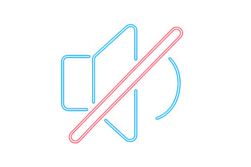 Poster - Neon blue mute icon with red line crossing it on transparent background, representing silencing or turning off audio