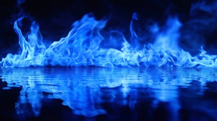 Poster - Abstract blue flames reflected on dark surface.