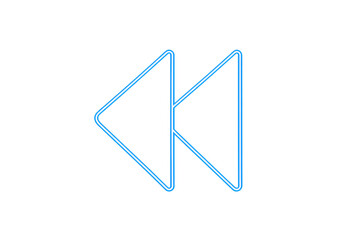 Poster - Blue neon rewind button glowing on transparent background, perfect for music and audio projects