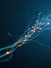 Fototapete - Neural Pathways Illuminated by Vibrant Light Trails Contrast Against a Deep Blue Background, Showcasing the Complexity of the Nervous System