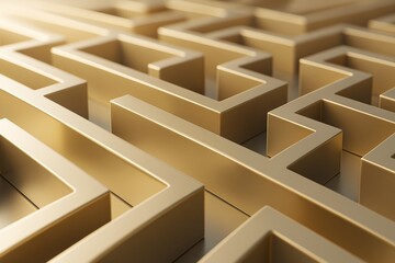 Poster - Abstract golden maze with geometric pattern and glossy light reflections on smooth surface as business strategy background concept in minimal style.