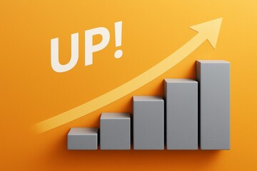 Poster - Abstract business growth chart with upward arrow and UP text on orange background with light and modern style concept. Ai generative.