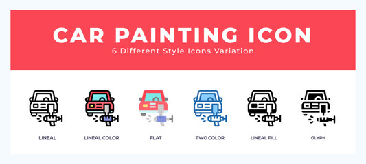 Poster - Car painting icon symbol set. outline. glyph black. flat color and filled line color.