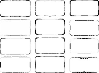 Fototapete - Set of futuristic tech frame vector elements with digital HUD interface style borders, perfect for sci-fi UI design, digital overlays, templates, and high-tech screen graphics.


