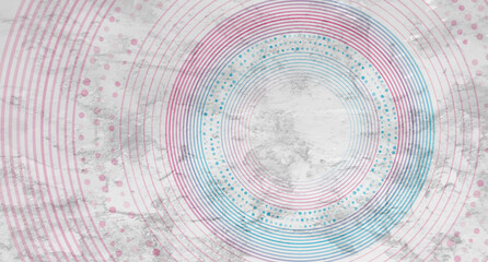 Poster - Blue pink concept linear and dotted circles abstract geometric grunge background. Minimal retro vector design