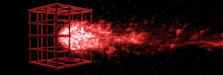 Aufkleber - Red Burst of Energy Escaping From a Symbolic Cage in a Dark Void