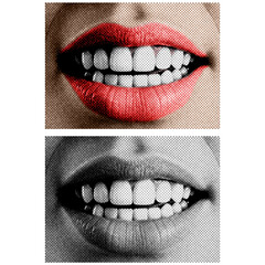 Aufkleber - Mouth halftone style illustration with a transparent background. Retro, graphic print aesthetic. Ideal for poster and collage design element.
