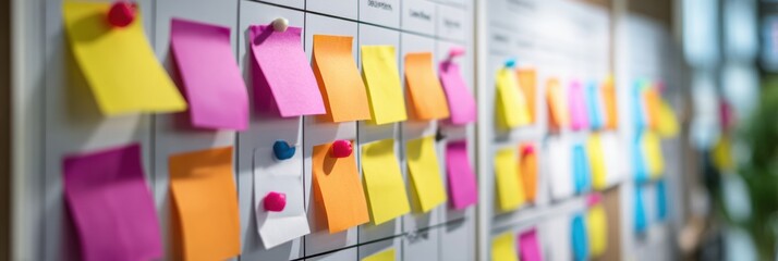 Aufkleber - OKR Planning Board With Colorful Sticky Notes for Project Management in a Collaborative Workspace